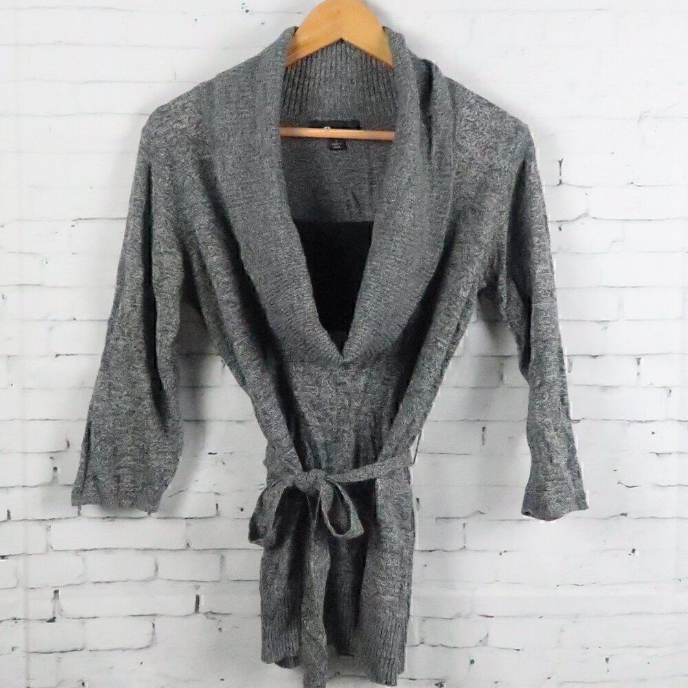 AB STUDIO HEATHER BLACK 1/2 SLEEVE COWL NECK SWEATER WITH TIE DETAIL SIZE LARGE